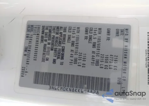 2019 Nissan Nv200 S from USA, damaged, VIN 3N6CM0KN8KK698828